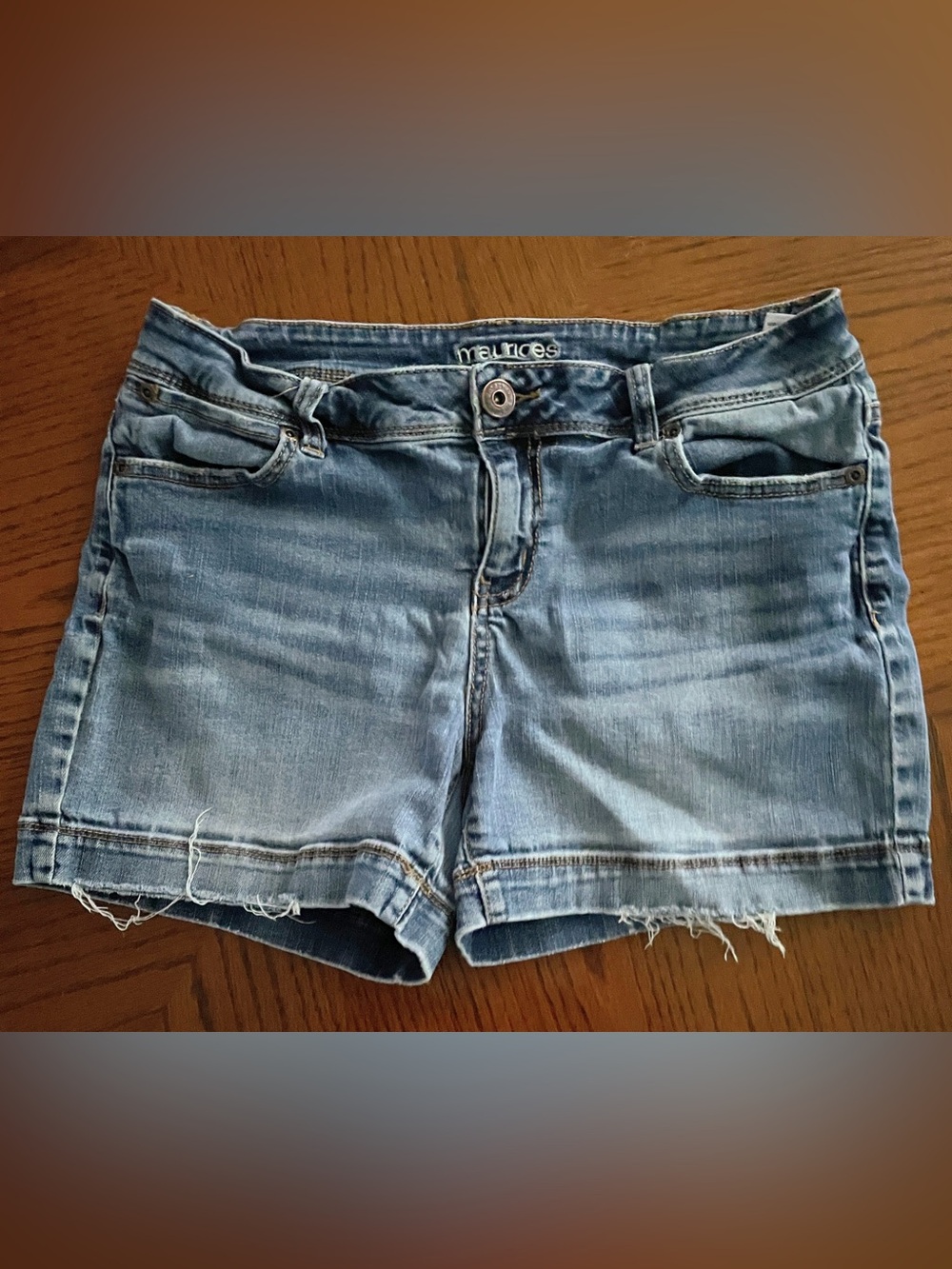 Maurices Light Wash Denim Frayed Hem Shorts